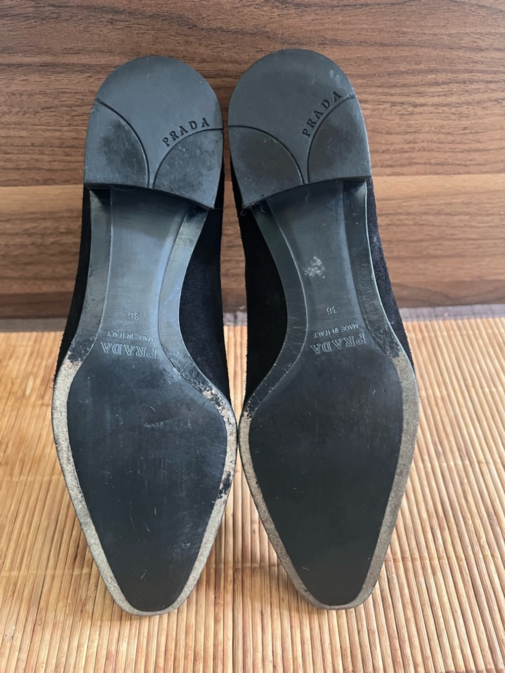 Prada Black Suede Loafers With Silver Tone Buckle Contrast Stitching Sz 36 Italy - Picture 8 of 16